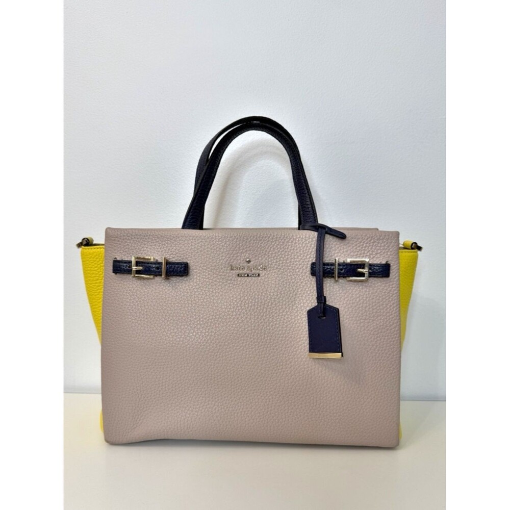 Kate Spade Holden Street Lanie Satchel Purse Bag Tan Yellow Navy Blue